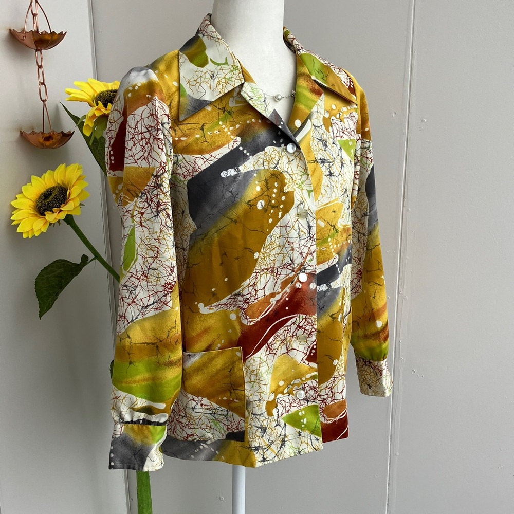 Vintage 60s 70s Dagger Collar Button Up Funky Psychedelic Tie Dye Swirl Shirt